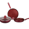 Bergner Sherry Non-Stick 4 Pcs Cookware Set - 24cm (2.5 L) Kadai with Glass Lid, 24cm Frypan and 28cm Tawa, Bakelite Touch Handle, Less Oil Use - Induction Bottom, Diwali/Anniversary Gifting (Cherry)